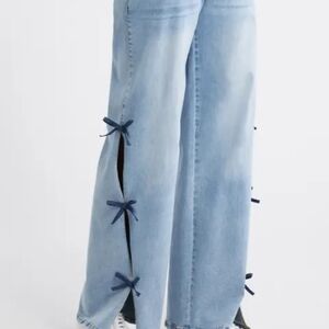 PTCL Ethikal Wide Leg Blue Denim Pants Size 30 with Bows